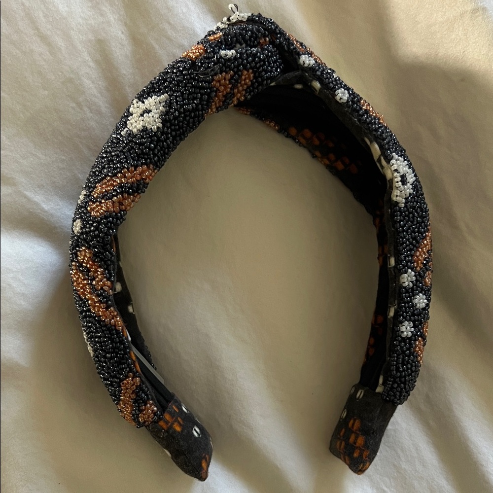 Navy Beaded Floral Lux Headband Autumn Adeigbo